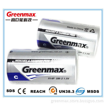 Mercury free R14p 1.5v c size carbon zinc battery